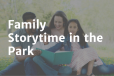 image of family storytime in the park event poster