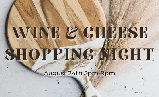 image of mila and paige wine and cheese shopping night event poster
